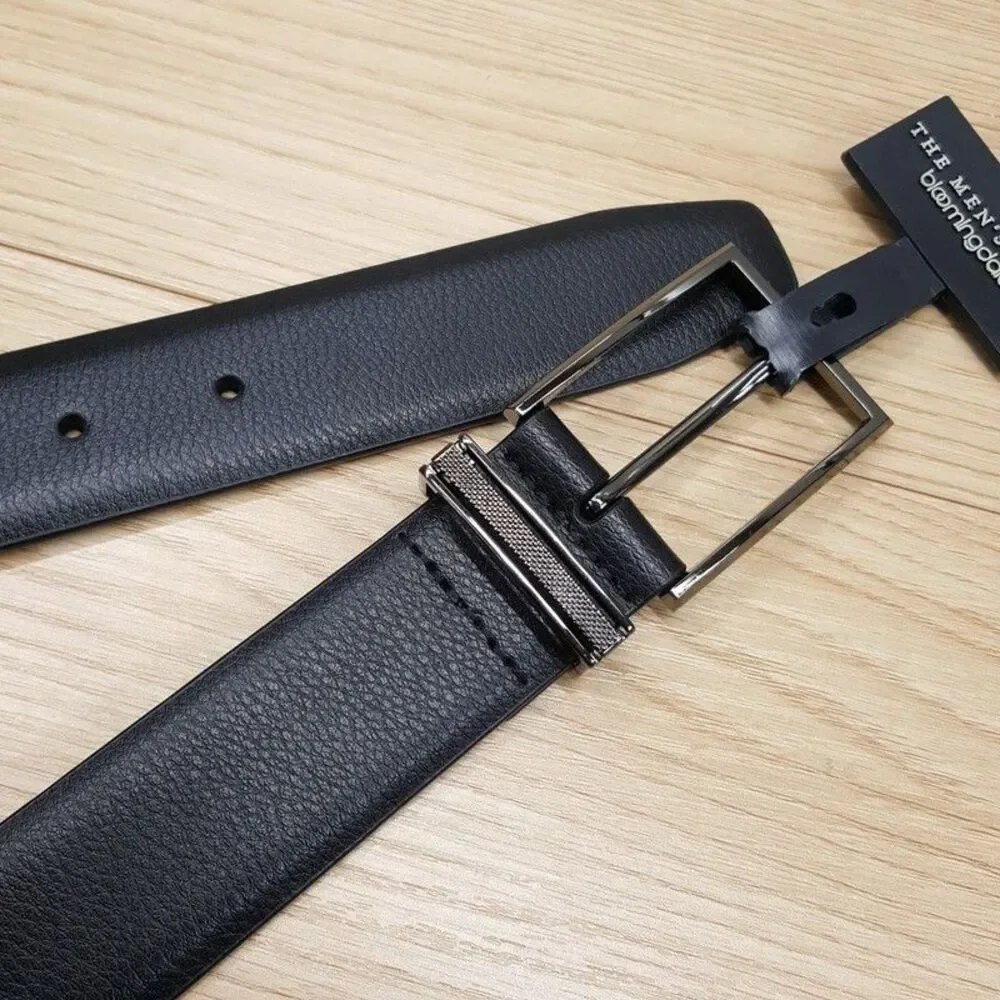 BLOOMINGDALES Belt Mens Size 42 Black Pebbled Grain Leather Silver Buckle